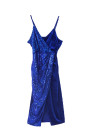 Blue Deep V Neck Sequins Midi Dress with Side Split