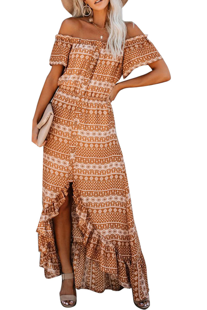 Off The Shoulder High Low Floral Maxi Dress