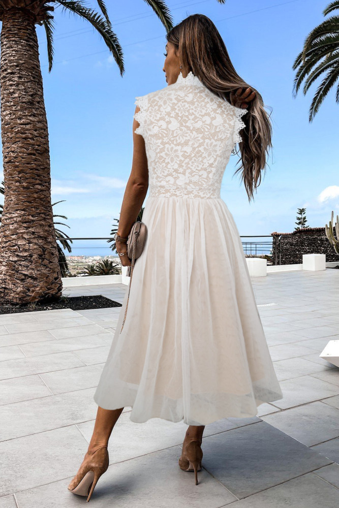 Floral Lace Dress for Women High Neck Sleeveless Crochet Mesh Maxi Dress
