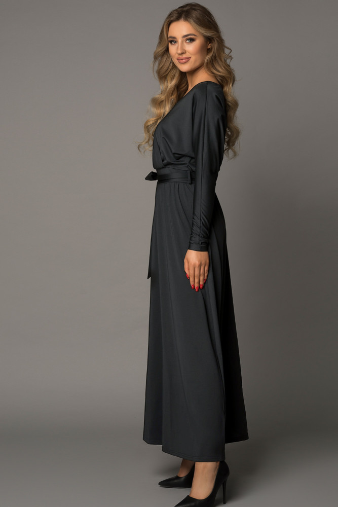 Black V Neck Off The Shoulder Maxi Dress