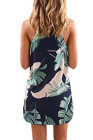 Blooming Red Flower Print Navy Sleeveless Dress