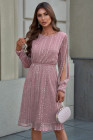 Crew Neck Sequin Split Sleeve Midi Dress