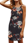 Blooming Red Flower Print Navy Sleeveless Dress