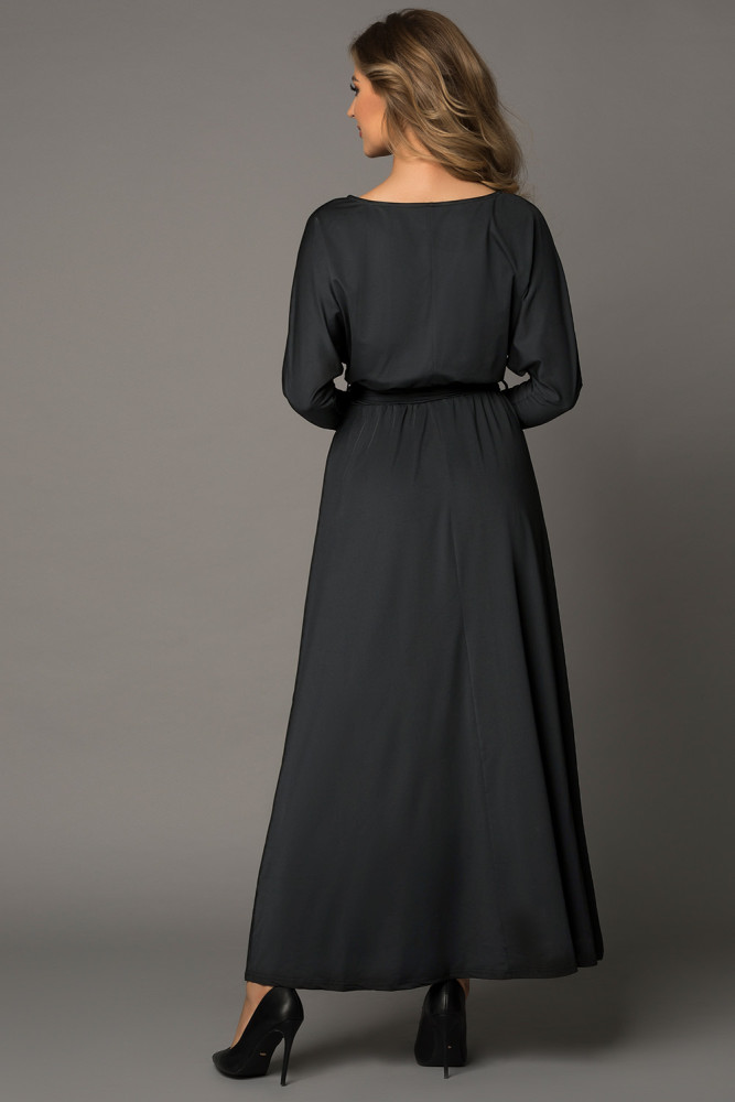 Black V Neck Off The Shoulder Maxi Dress