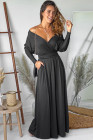 Black V Neck Off The Shoulder Maxi Dress