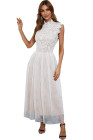 Floral Lace Dress for Women High Neck Sleeveless Crochet Mesh Maxi Dress