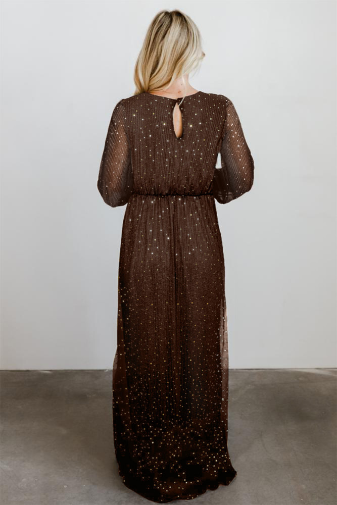 Black/Wine Red/Green/Apricot Side Split Rhinestone V Neck Maxi Dress