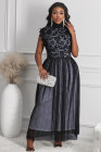 Floral Lace Dress for Women High Neck Sleeveless Crochet Mesh Maxi Dress