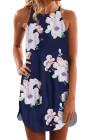 Blooming Red Flower Print Navy Sleeveless Dress