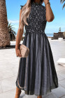 Floral Lace Dress for Women High Neck Sleeveless Crochet Mesh Maxi Dress