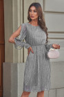 Crew Neck Sequin Split Sleeve Midi Dress