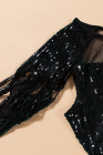Mesh Bodycon Sequin Mini Dress with Tassel