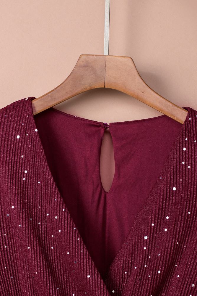 Black/Wine Red/Green/Apricot Side Split Rhinestone V Neck Maxi Dress