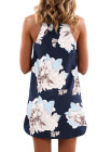 Blooming Red Flower Print Navy Sleeveless Dress