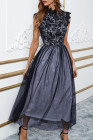 Floral Lace Dress for Women High Neck Sleeveless Crochet Mesh Maxi Dress