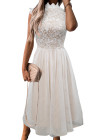 Floral Lace Dress for Women High Neck Sleeveless Crochet Mesh Maxi Dress