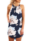 Blooming Red Flower Print Navy Sleeveless Dress