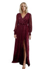 Black/Wine Red/Green/Apricot Side Split Rhinestone V Neck Maxi Dress