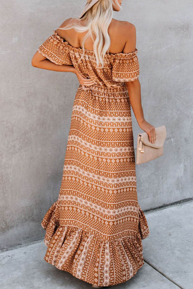 Off The Shoulder High Low Floral Maxi Dress