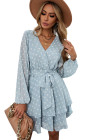V Neck Waist Tie Double Layer Ruffle Short Dress