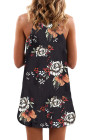 Blooming Red Flower Print Navy Sleeveless Dress