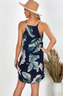 Blooming Red Flower Print Navy Sleeveless Dress