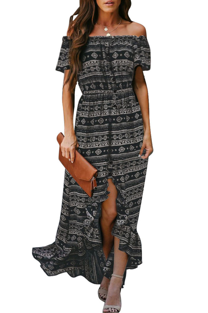 Off The Shoulder High Low Floral Maxi Dress