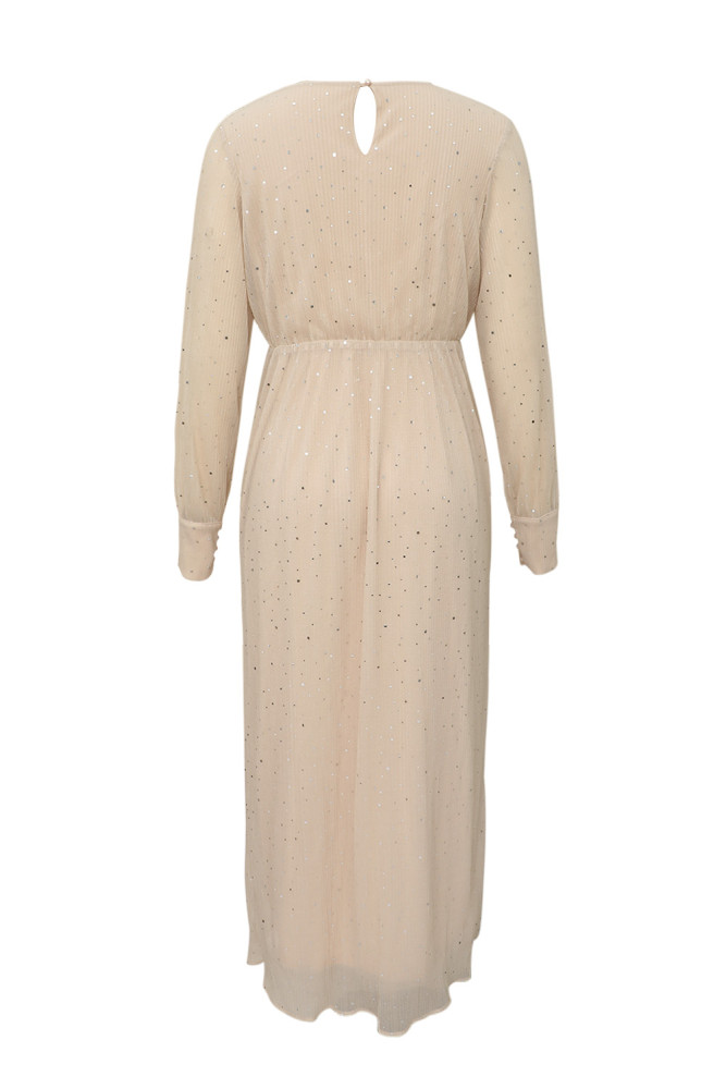 Black/Wine Red/Green/Apricot Side Split Rhinestone V Neck Maxi Dress