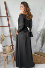 Black V Neck Off The Shoulder Maxi Dress