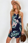 Blooming Red Flower Print Navy Sleeveless Dress