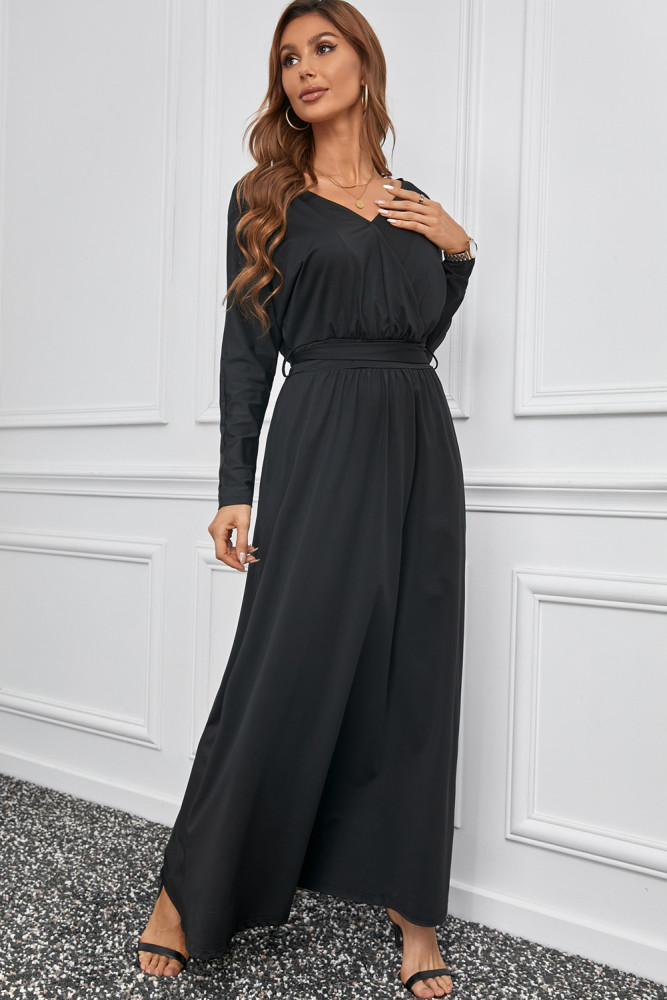 Black V Neck Off The Shoulder Maxi Dress