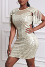 Mesh Bodycon Sequin Mini Dress with Tassel