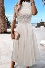 Floral Lace Dress for Women High Neck Sleeveless Crochet Mesh Maxi Dress