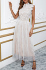 Floral Lace Dress for Women High Neck Sleeveless Crochet Mesh Maxi Dress