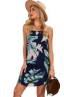 Blooming Red Flower Print Navy Sleeveless Dress