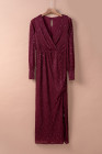 Black/Wine Red/Green/Apricot Side Split Rhinestone V Neck Maxi Dress