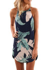 Blooming Red Flower Print Navy Sleeveless Dress