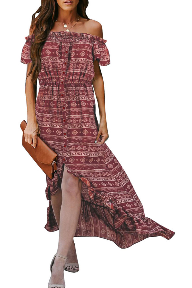 Off The Shoulder High Low Floral Maxi Dress