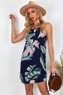 Blooming Red Flower Print Navy Sleeveless Dress