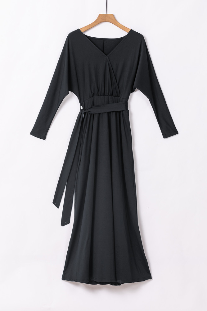 Black V Neck Off The Shoulder Maxi Dress
