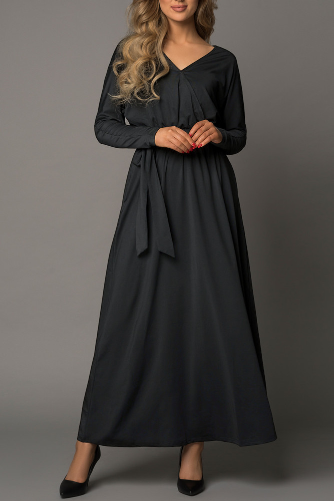 Black V Neck Off The Shoulder Maxi Dress