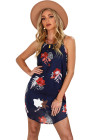 Blooming Red Flower Print Navy Sleeveless Dress