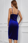 Blue Deep V Neck Sequins Midi Dress with Side Split