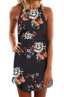 Blooming Red Flower Print Navy Sleeveless Dress