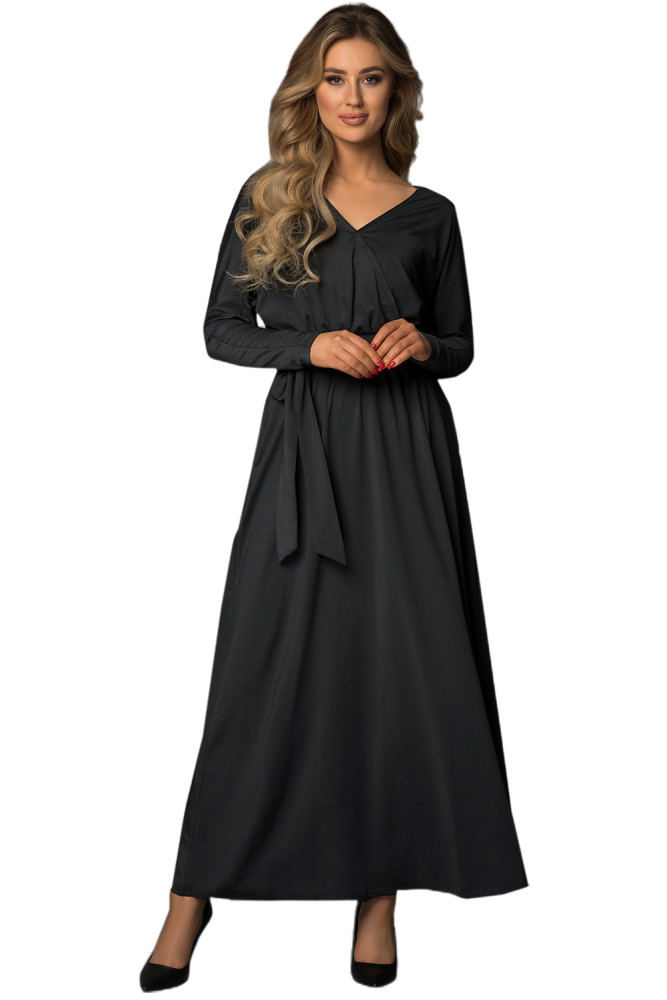Black V Neck Off The Shoulder Maxi Dress