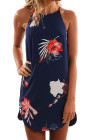 Blooming Red Flower Print Navy Sleeveless Dress