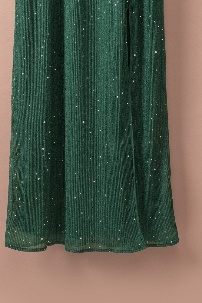 Black/Wine Red/Green/Apricot Side Split Rhinestone V Neck Maxi Dress