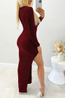 Scoop Neck Long Sleeve Rib Maxi Dress with Split