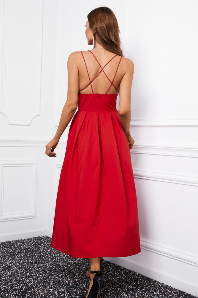 Criss Cross Backless Flowy Maxi Dress for Women