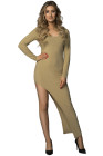 Scoop Neck Long Sleeve Rib Maxi Dress with Split
